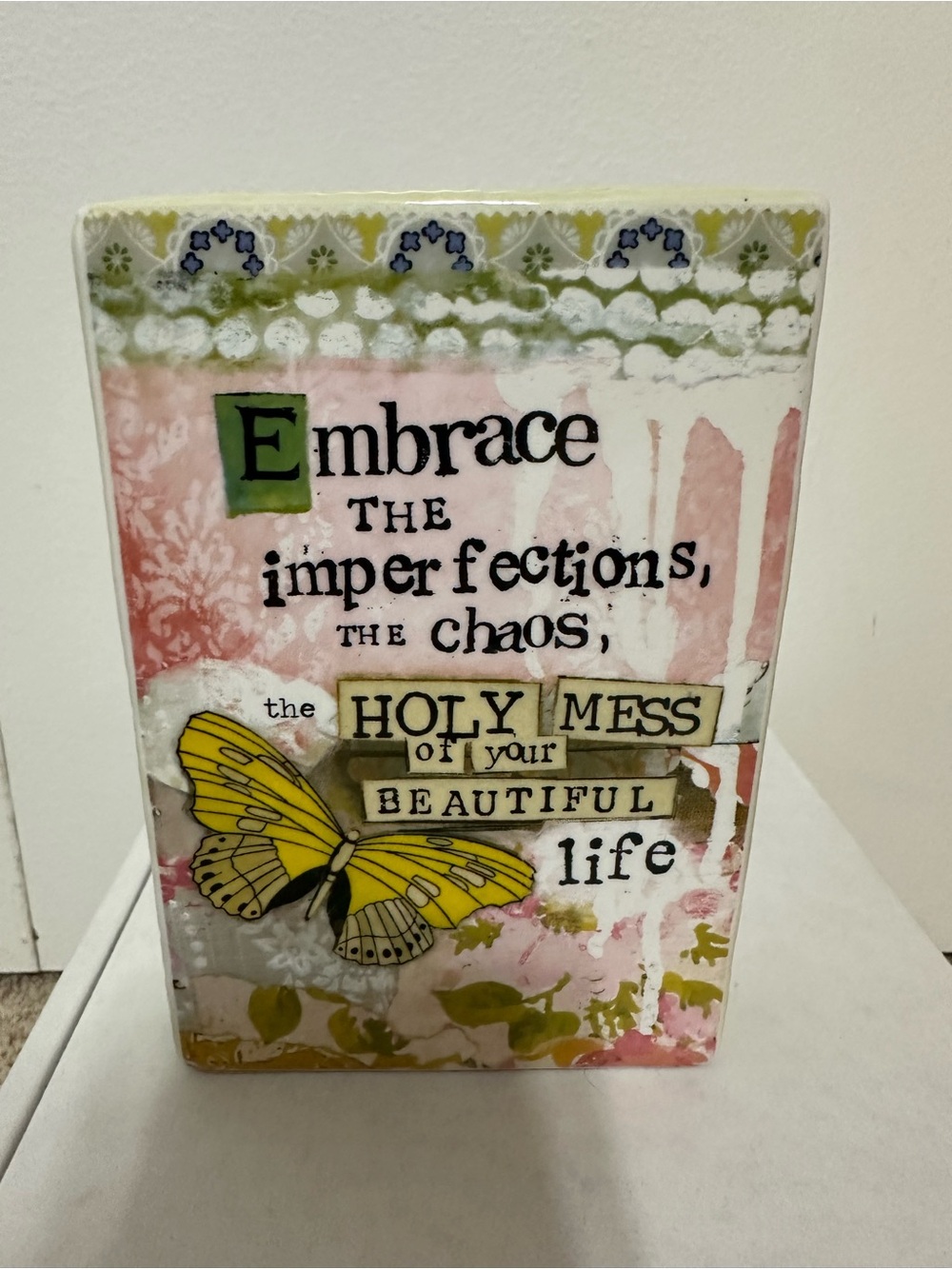 Kelly Rae Roberts Embrace the Imperfections Art Plaque - Yellow Butterfly - Picture 2 of 4